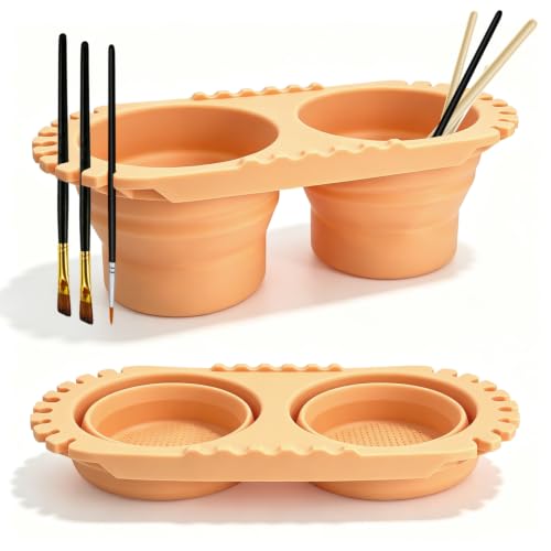 Paint Brush Cleaner Foldable Silicone Cleaning Container 8.8x4.2in, Brush Washing Station for Acrylic Oil Watercolor Painting, Artist Cleaner Tool for Students & Artists, Gift, Beige - color: Beige