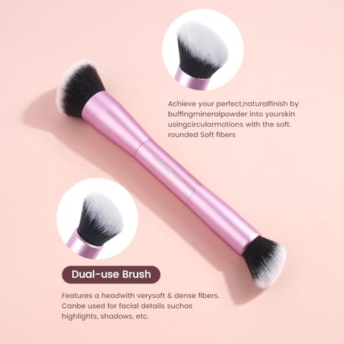 MAANGE 20 PCS Foundation Makeup Brush Set, Double-ended Kabuki Contour Brush for Liquid Powder Concealer Blending Blush Buffing Makeup Tools (Pink) - color: 20 Pcs - Pink, size: Full Brush Set