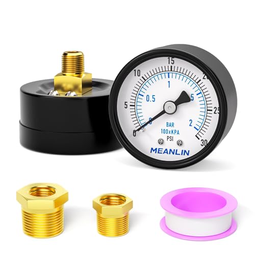 MEANLIN MEASURE 0-30Psi 2" DIAL FACE 1/8" NPT Well Pump Pressure Gauge, with 1/4" NPT and 3/8" NPT Hex Bushing, 3-2-3% Accuracy, Center Back Mount - color: 1/8"NPT Back Mount, size: 0-30Psi
