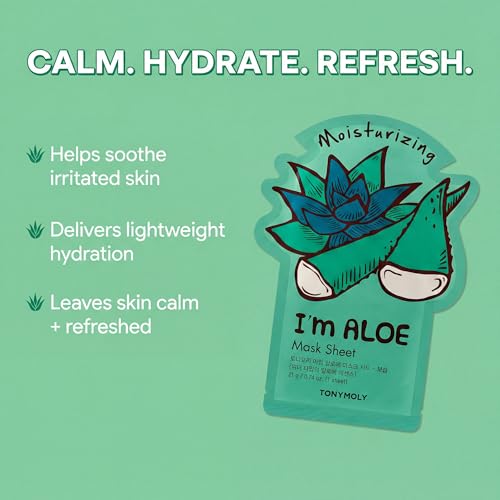 TONYMOLY I'm Face Sheet Masks - Hydrating & Soothing Korean Skincare - color: Aloe, 1 Pack