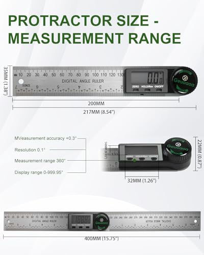 Digital Angle Finder Tool Stainless Steel, Protractor 2 Batteries