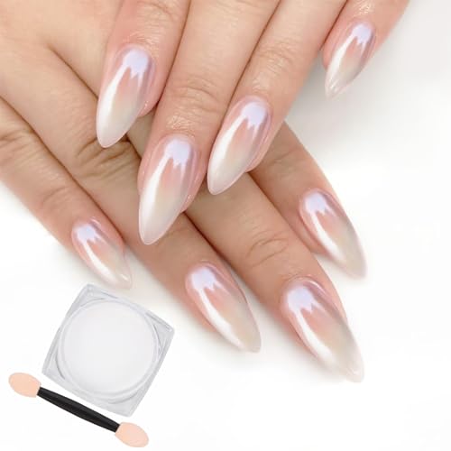 Artdone White Pearl Chrome Nail Powder,Iridescent Mermaid Pigment - color: White 1 Jar