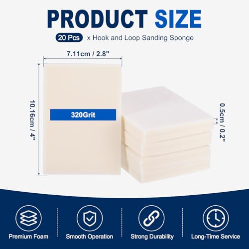 20Pcs 320Grit Sanding Sponges, 4x2.8In Hook & Loop White - size: 320 Grit