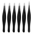 Honoson 6 Pieces Tweezers for Ingrown Hair Remover Pointed, Black - color: Black