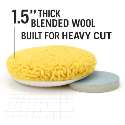 7.5" Wool Polishing Pad 2-Pack – Blended Wool Buffing Pads for Cars, Boats & RVs – Hook & Loop Backing – Removes Swirls, Micro Scratches, Fine Defects