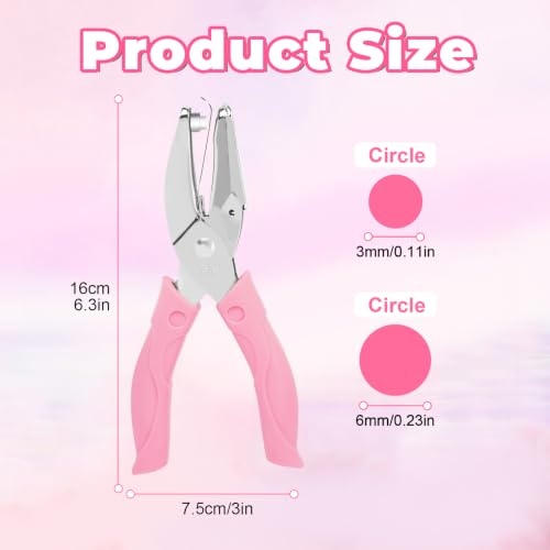 UCEC Hole Puncher for Crafts, 1/4" & 1/8" Single Hole Punch with Soft Grip - color: Pink, size: Circle+Circle