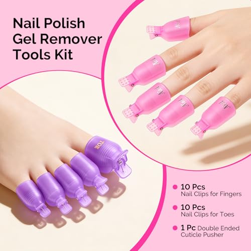 MelodySusie 20PCS Nail Polish Remover Clips Set with Cuticle Pusher - size: 21PCS