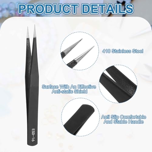 HARFINGTON 4.92" Long ESD-16 Anti-static Straight Pointed Tip Tweezers Edge - size: 4.92"（ESD-16)