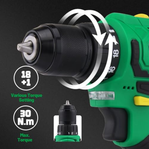 12V Brushless Cordless Drill Set, 3/8" Ratcheting Chuck, 35N.m - color: Green 12v Brushless