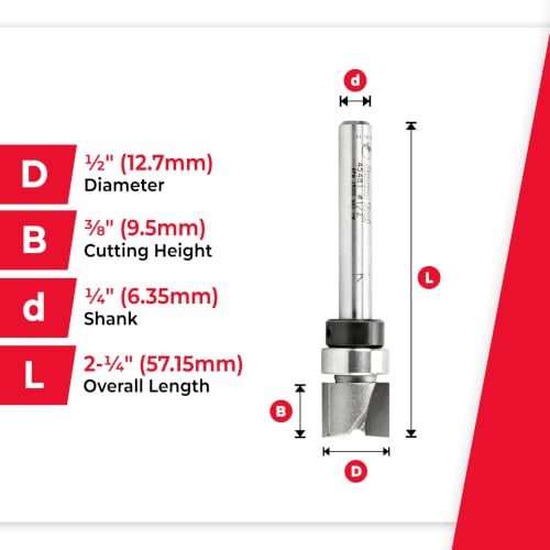 Amana Tool 45481 Flush Trim Router Bit 1/2 D x 3/8 CH x 1/4 SHK Bearing - size: 1/2 Dia x 3/8 x 1/4" Sh