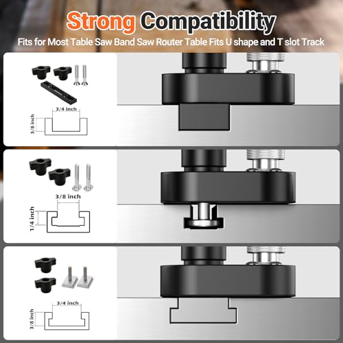 Preciva Thin Rip Table Saw Jig - 3 Pulleys Thin Rip Jig for Making Repetitive Narrow Strip Cuts, Table Saw Guide Fits for 1/4“ x 3/8” T Slot and 3/8“ x 3/4” U Slot T Slot Black - color: Black02