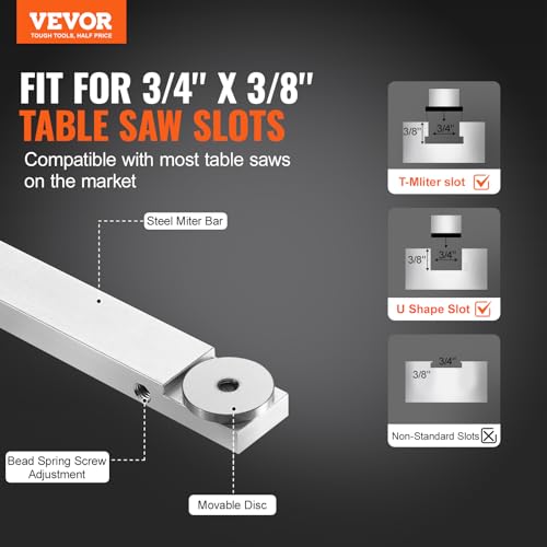 VEVOR Precision Miter Gauge with 18 in Fence, Standard Slot 3/4'' x 3/8'' - size: 18 Inch