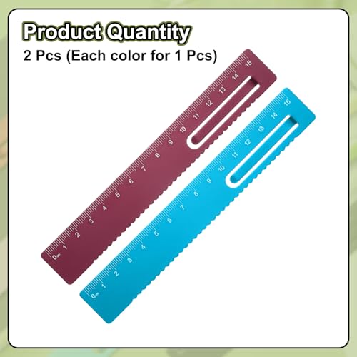 HARFINGTON 2pcs Straight Ruler 15cm Metal Bookmark Clip Rulers Red/Blue - color: Red/Deep Blue