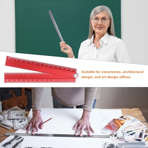 HARFINGTON 2pcs Folding Straight Ruler 30cm Metric Aluminum Alloy Protractor Foldable Angle Ruler Geometric Measuring Tool with Angle Line for Architects Artists Office, 2 Colors - color: Red + Peacock Blue
