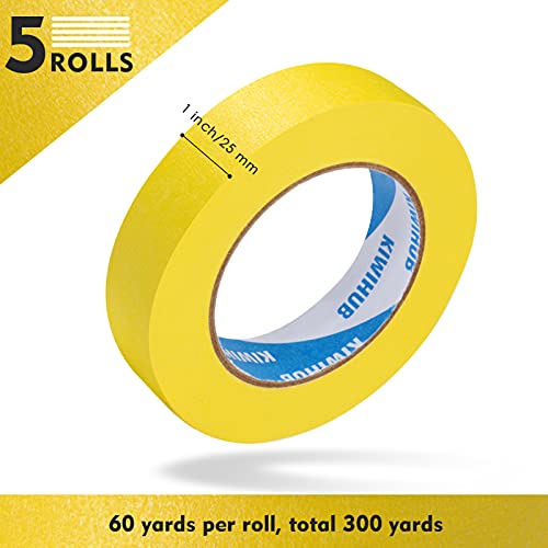Yellow Painters Tape,1 Inch x 60 Yards x 5 Rolls (300 Yards Total) - color: Yellow