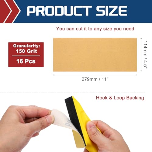 16Pcs Sand Papers 4.5x11Inch 150Grit Alumina Abrasive Hook&Loop Back - size: 4.5 x 11 Inch x 150 Grits