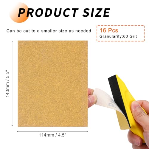 16 Pcs 60 Grit Sandpaper 4.5x5.5 Inch Sand Paper Alumina Abrasive - size: 4.5 x 5.5 Inch(60 Grit)