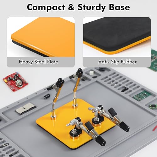 NOEVSBIG Helping Hands Soldering Station with 3.9" x 3.9" Stable Base, 360° Adjustable Soldering Clamp Tool 4 Flexible Magnetic Arms PCB Holder for Soldering Wires, Cables & Connector Repair