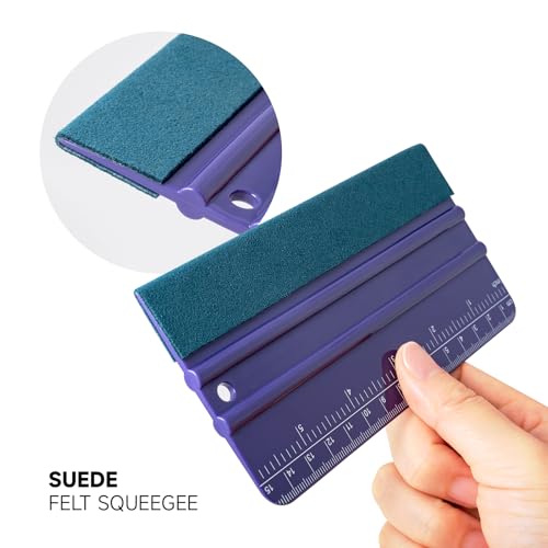 FOSHO Purple Felt Squeegee Vinyl Wrap Tool, Built-in Ruler 6"x3" Scratch-Free Vinyl Scraper for Sticker, Decal, Craft and Wallpaper Application Window Tint Tool - size: 6-inch