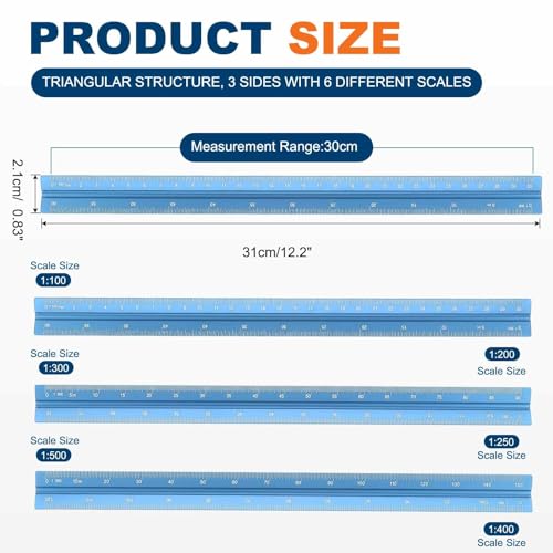 HARFINGTON Architectural Scale Ruler 12" Metric Aluminum Alloy Large Blue - color: Blue, size: 12 Inch