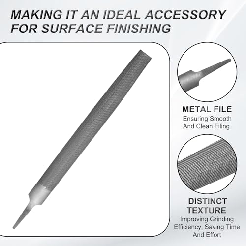 HARFINGTON 10" Half Round Medium Cut File Double Cut Teeth Medium Metal File High Carbon Steel T12 without Handle for Metal Wood Tool Sharpener, Gray - size: 10"