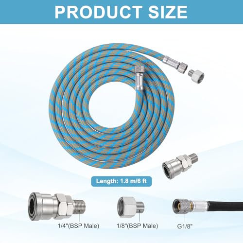 PATIKIL 1/8 Air Brush Hose, 6ft Nylon Braided Air Brush Hose 1/8" Ends FeMale Adaptor for Paint Machine Nails, Blue