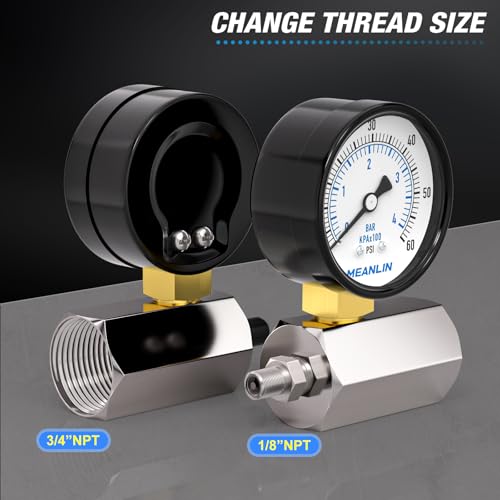 MEANLIN MEASURE 0-60Psi 2" Steel Double Graduated Air Test Pressure gauges, 3/4" FNPT Connection, -3-2-3% Accuracy - size: 0-60Psi, style: Chrome Body