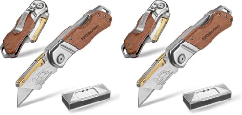 WORKPRO Folding Utility Knife with Belt Clip and Extra 10-piece Blades, Wood Handle Heavy Duty Cutter, Quick-change & Back Lock (Pack of 2) - size: Rosewood Handle (Pack of 2)