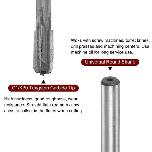 HARFINGTON Chucking Reamer 6.4mm H7 C1/K30 Carbide Tip Precision Straight Flutes Round Shank Lathe Machine Milling Cutter - size: 6.4mm