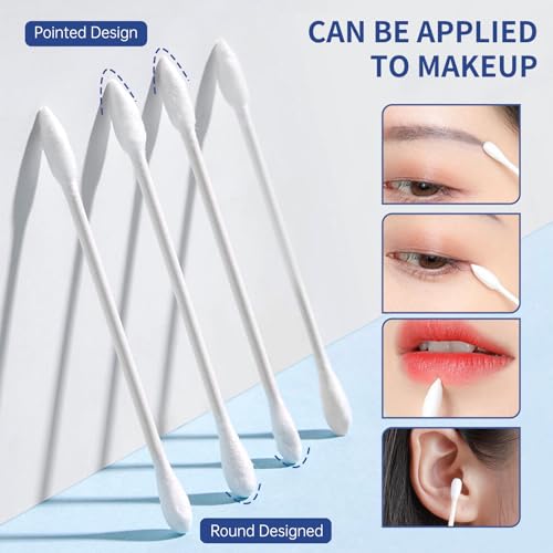 Pointed Tip Cotton Swabs, 800 Count Double Precision Tips Cotton Swabs Round Head Cotton Buds with Paper Stick, Cotton Buds for Makeup, Personal Care, Crafts - size: Round+Pointed Shape