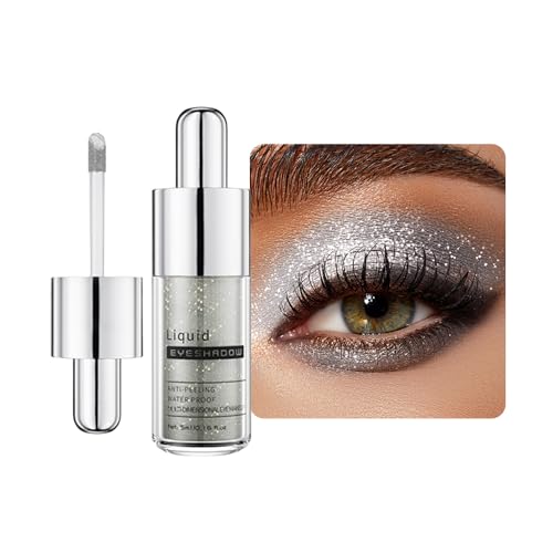 Silver White Pink Shimmer Liquid Metallic Eyeshadow, Everyday Cool Toned Eye Shadow Makeup for Older Women, Multi-Dimensional Finish For Brown Hazel Eyes, Mini Travel Size, Vegan & Cruelty-Free 01# - color: J-#01