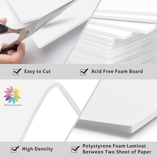 Mat Board Center 24x36 White Foam Boards Pack of 5, 1/8" Thick - color: White, size: 24x36