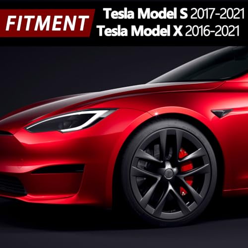 Red Aluminum Brake Caliper Covers for 2017-2021Tesla Model S Long Range&Long Range Plus & Model X 2016-2021, Set of 4, Easy Install, Protective Styling - color: Red blank