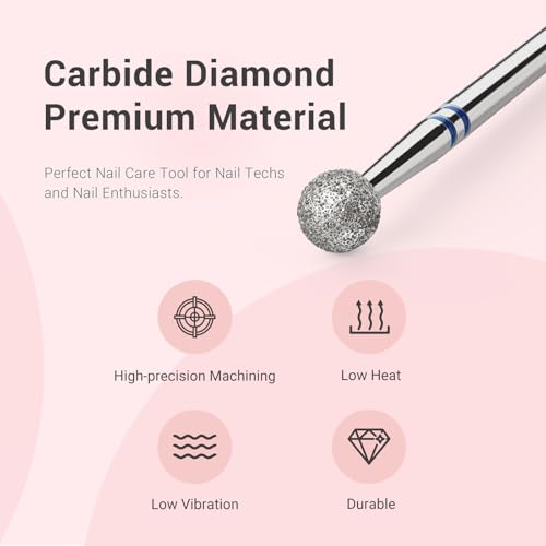 MelodySusie 4mm Ball Shape Cuticle Clean Nail Drill Bit 3/32'', Professional Safety Carbide Diamond Under Nail Cleaner for Cuticle Dead Skin Nail Prepare, Beginners Bits, Series Bit-S, Medium - color: 4mm Ball Cuticle Bit, size: Medium - M