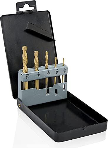 NEIKO 10113A Left-Hand Drill-Bit Set, High-Speed Steel Drills with Titanium Nitride Coating, Reverse-Twist Drill Bits, SAE Sizes, 5-Piece Set - size: 5 Piece, style: Left-Handed Drill Bit