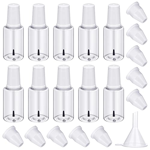 Irenare 10 Pcs Refillable Empty Nail Polish Bottles with Brush Mixing Marble Conservation Insert and Brush Top Plastic Nail Polish Container, Clear (20 ml) - size: 20 ml