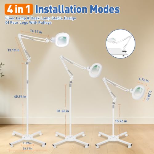 Floor Magnifying Glass with Light, 4 Wheel Stable Stand Base 12X - color: White