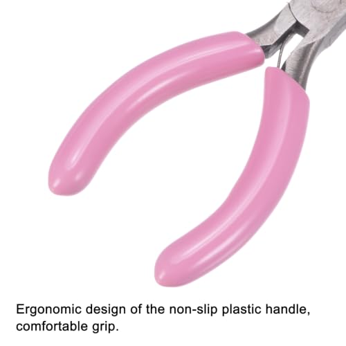 HARFINGTON Mini Needle Nose Pliers 3" Precision Jewelry Plier with Pink Plastic Handle for DIY Crafts Jewelry Making
