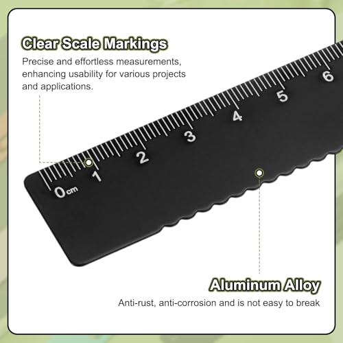 HARFINGTON 2pcs Straight Ruler 15cm Metal Bookmark Clip Ruler Black/Rose - color: Black/Rose
