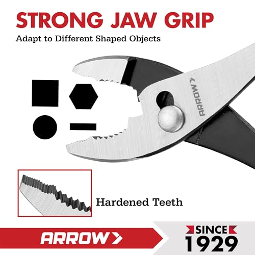ARROW 8" Slip Joint Pliers, Pliers Tool with Thick Dip-Grip Handle - size: 8 Inch