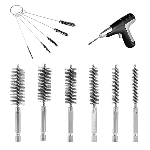 6 Pieces Stainless Steel Bore Brush and 5 Pieces Manual Brush, Wire Brush for Drill, Small Wire Brush for Cleaning Rust, Auto, Corrosion, Tubes Holes, Different Sizes(as Shown)