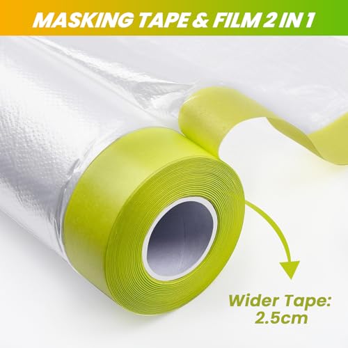 LLPT Pre-Taped Masking Film, 157.5" Unfolded x 66Ft, 0.31 Mil, 2 Pack - size: 157.5 Inch x 66 Ft