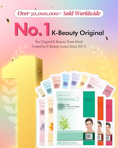 DERMAL Korean Sheet Mask Variety Pack, 24 Unique Collagen Essence Masks