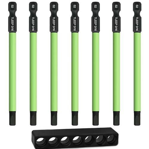 7Pcs 1/4" Hex Head Allen Wrench Drill Bits, SAE 3/16", 4" Long Hex Key Drill Bit Set, Magnetic Tips Screwdriver Socket Bit Set for Ikea Type Furniture (S2 Steel), Black Green - size: Set 11: 3/16"