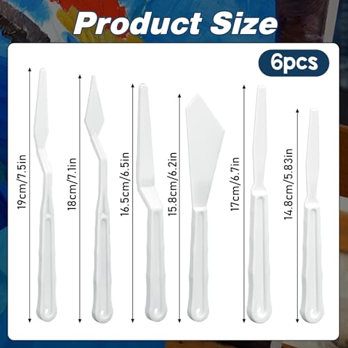 6Pcs Plastic Spatula Palette Knives, Palette Knife Set Thin and Flexible Art Knife Tools Pallet Knife for Acrylic Paint Painting Knife Mixing,Spreading,Scratching,Layering Colors,Watercolor Painting