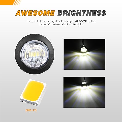 GOOACC 3/4 Inch Bullet Side Marker Light 30PCS Red Amber White - color: Red+Amber+White 30PCS