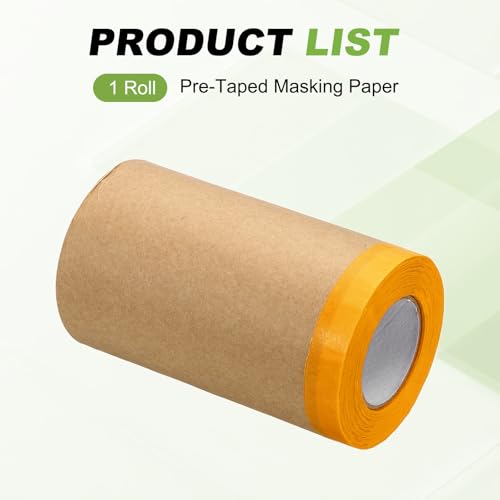 HARFINGTON Pre-Taped Masking Paper 8 in x 49 FT Yellow 1 pcs - color: Yellow, size: 8 IN x 49 FT