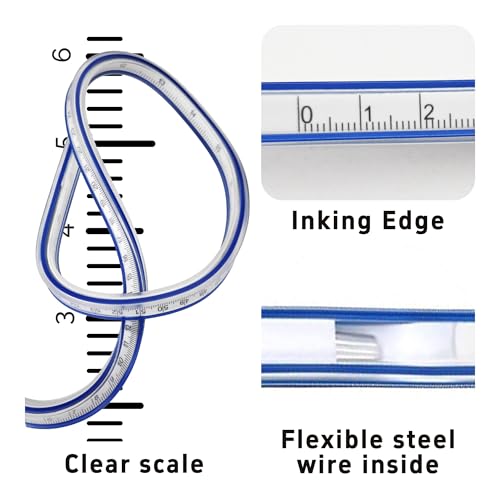 2Pcs 24 Inch Flexible Curve Ruler Graduated Rulers with Inking Edge, Double Side Scale Ruler for Drawing, Pattern Making, Engineering, and Stencil Work - style: 24 Inch - 2pcs