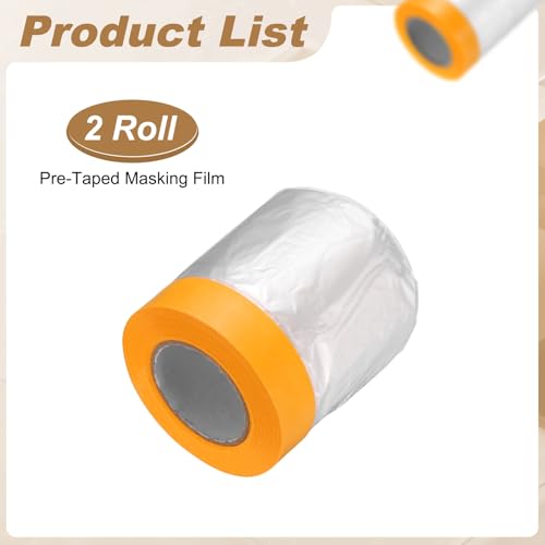 HARFINGTON 2pcs Pre-Taped Masking Film 11.8" x65ft w Plastic Sheeting,Clear - size: 11.8"x65ft