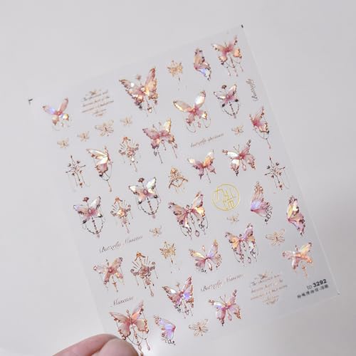 Butterfly Nail Art Stickers Decals 5D Butterfly Nail Stickers Pink Seashell 5D Embossed Shinny Butterflies Nails Design Decals Butterflies Stickers for Women DIY Manicure Nails Art Decorations - style: pink butterfly